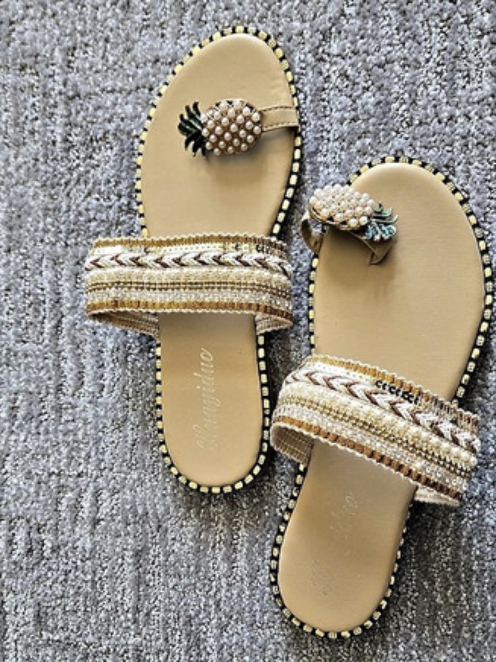 Beaded Slide Sandals in Gold & White EU 38 Like New
